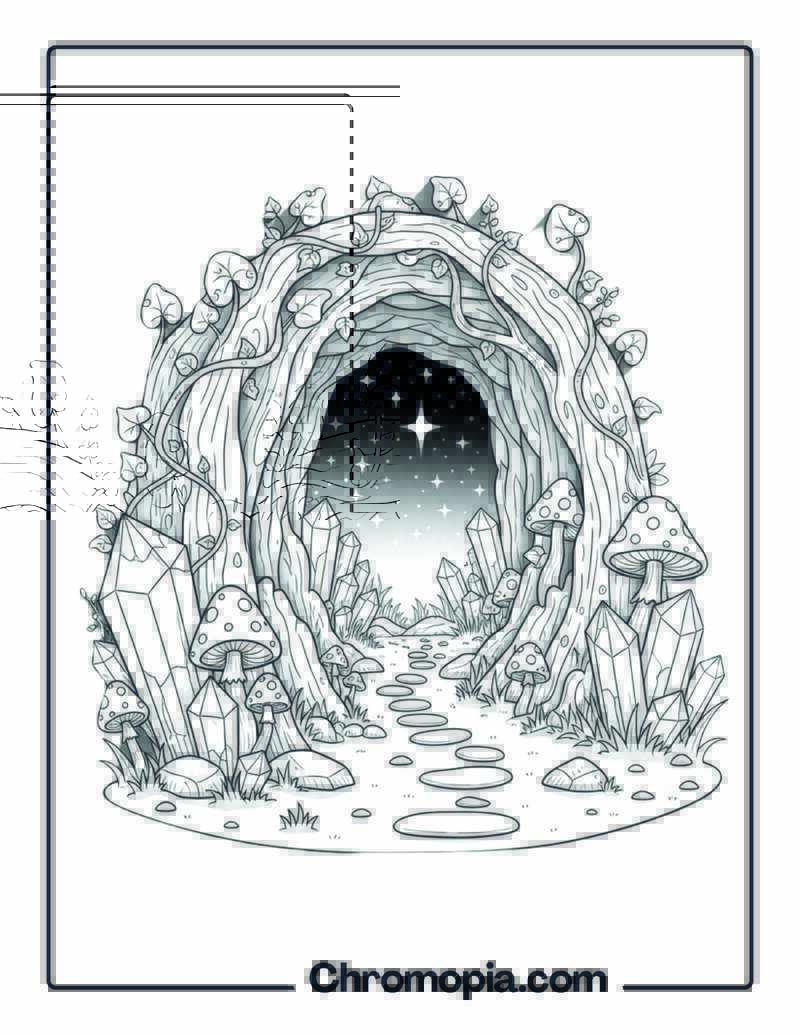 Magic Forest Crystal Cave Coloring Page