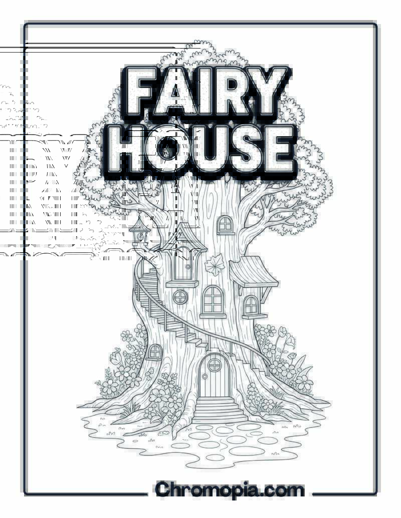 Rainbow Fairy House Forest Coloring Sheet