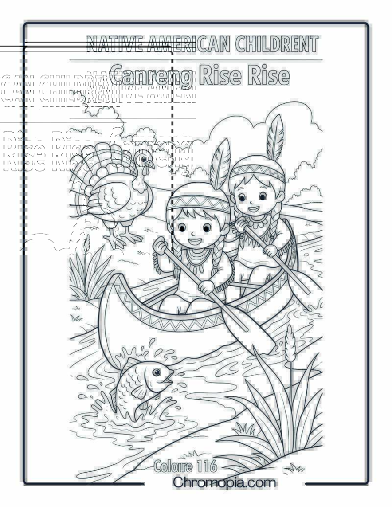 Native American Children Canoe Ride Coloring Sheet