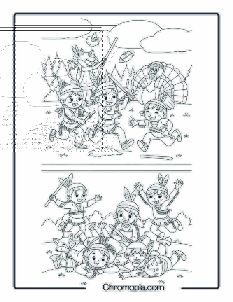 Native American Children Playing Stickball Coloring Page