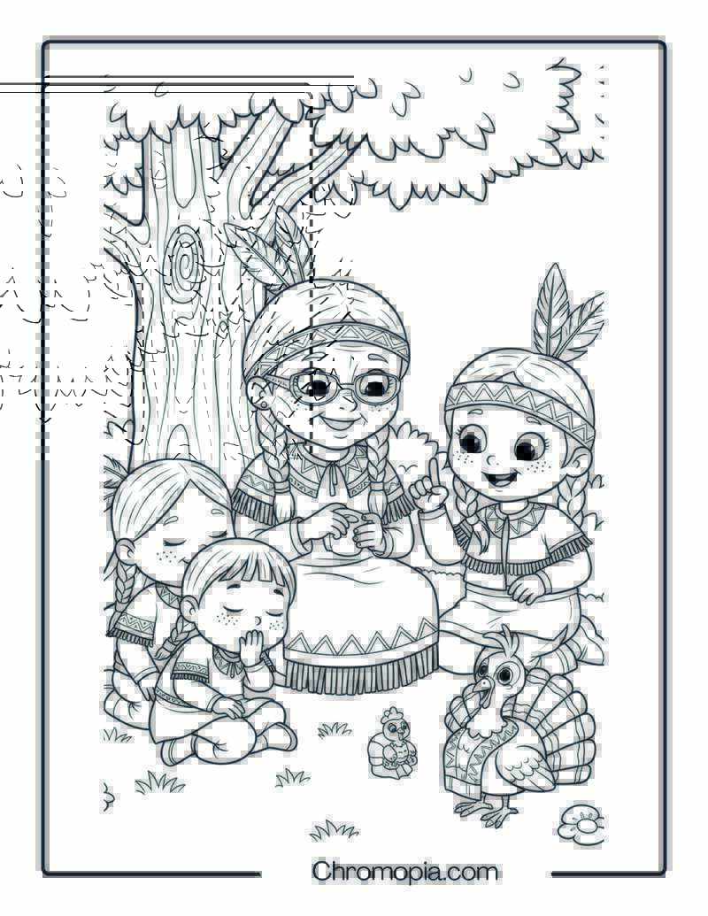 Native American Children Story Time Coloring Sheet