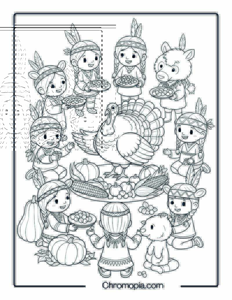 Native American Thanksgiving Coloring Page – Giant Friendly Gathering