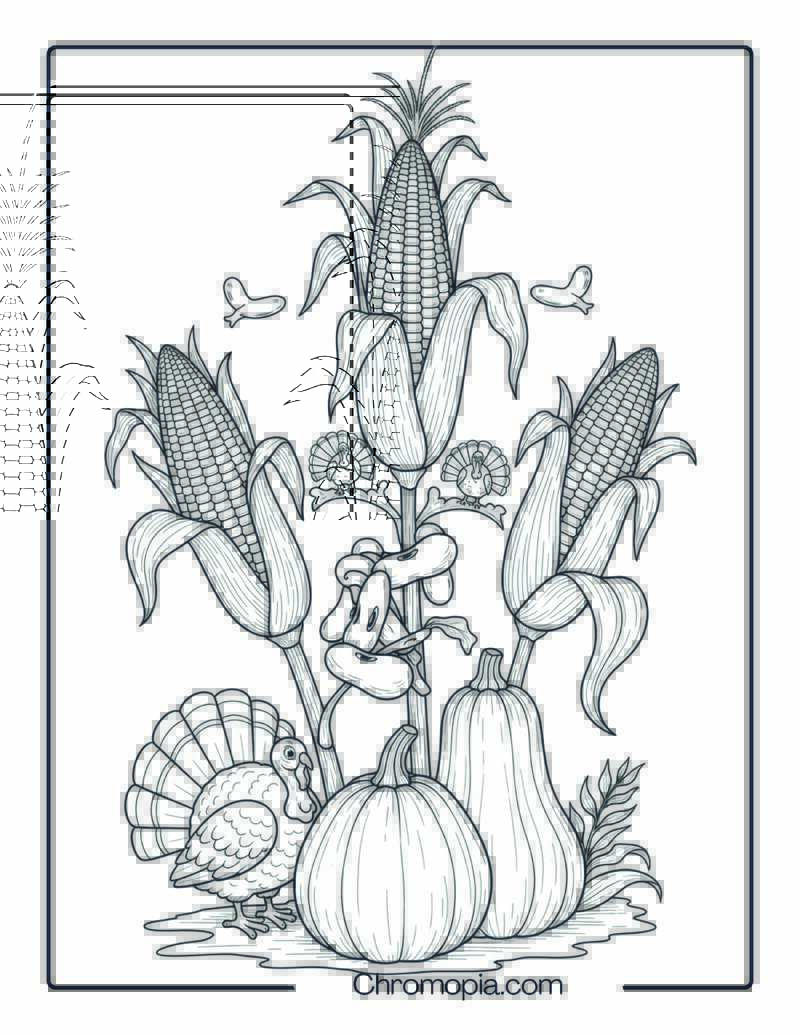 Native American Three Sisters Coloring Page – Giant Corn, Beans & Squash