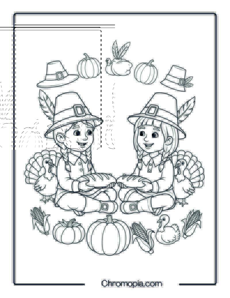 Pilgrim and Native American Coloring Page