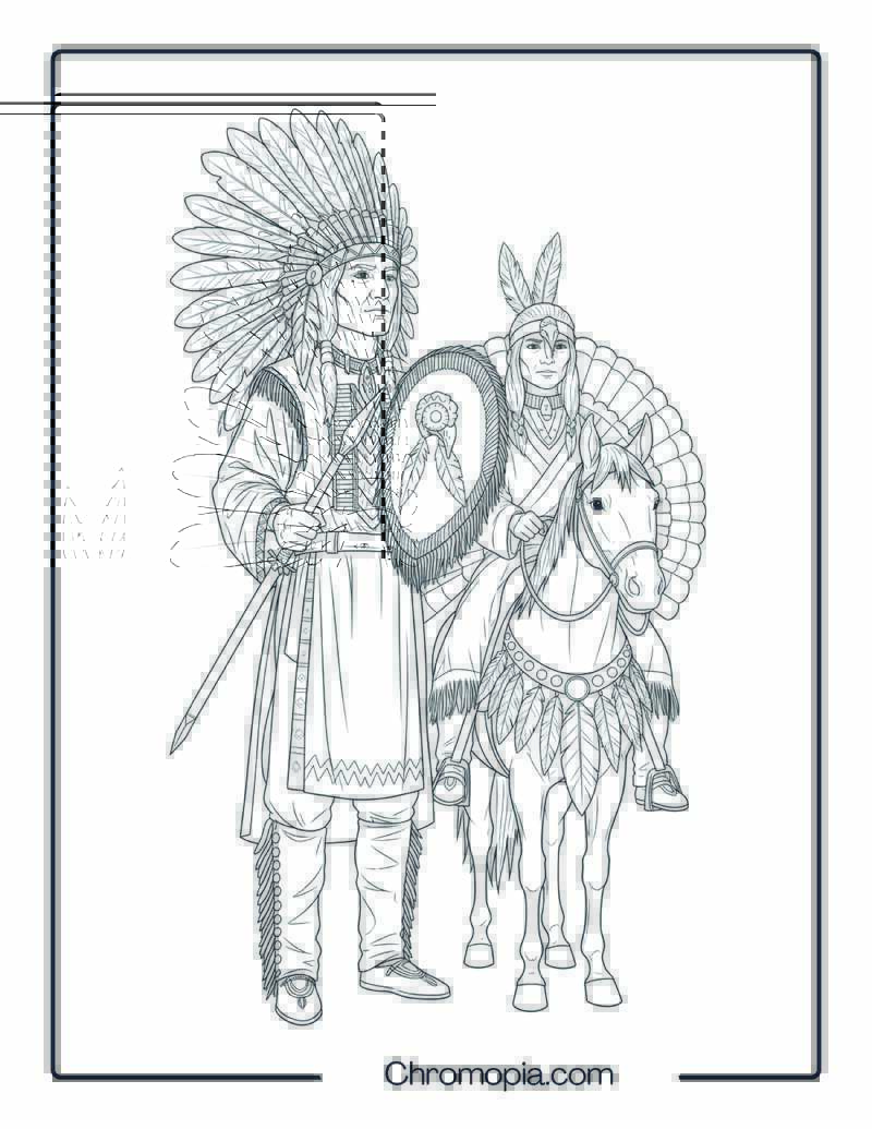 Realistic Native American Figures Coloring Sheet