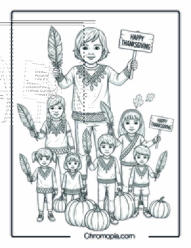 Thanksgiving Native American Kids – Coloring Page