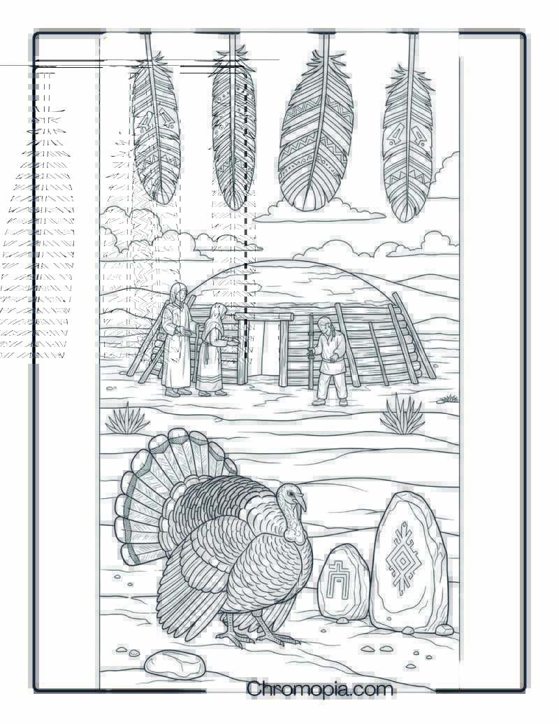 Navajo Hogan Building Scene Coloring Page
