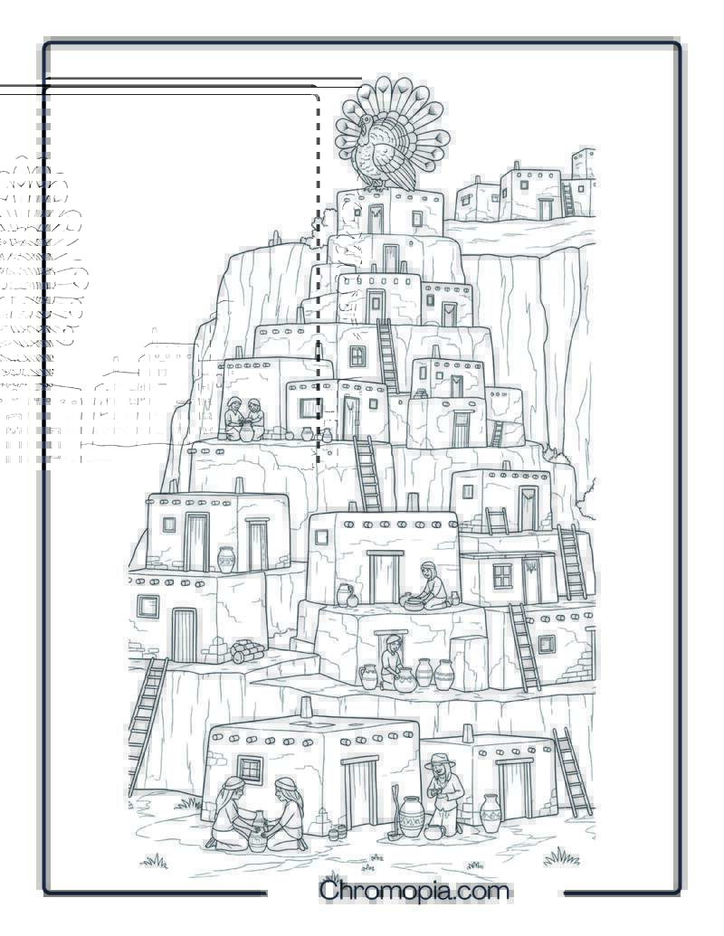 Pueblo Adobe Village Coloring Page