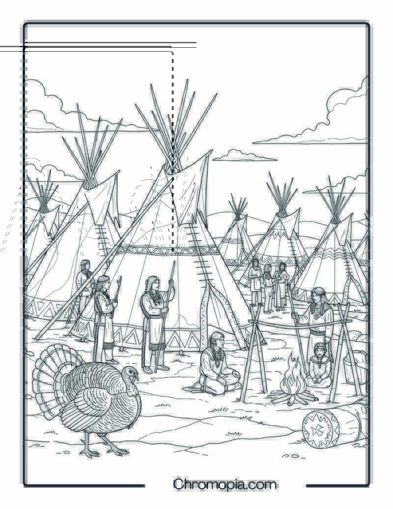 Tipi Plains Camp Scene Coloring Page
