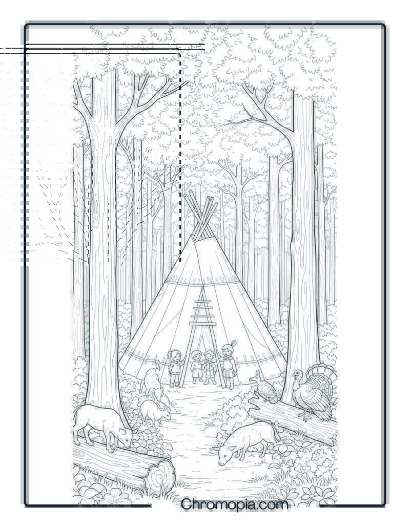 Wigwam in Forest Clearing Coloring Page