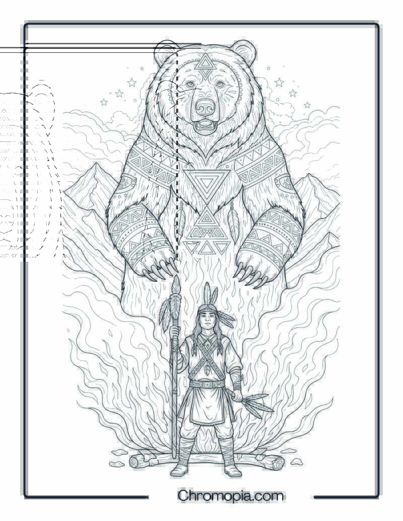 Native American Bear Spirit of Strength Coloring Page