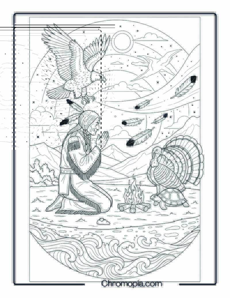 Native American Prayer and Earth Connection Coloring Sheet