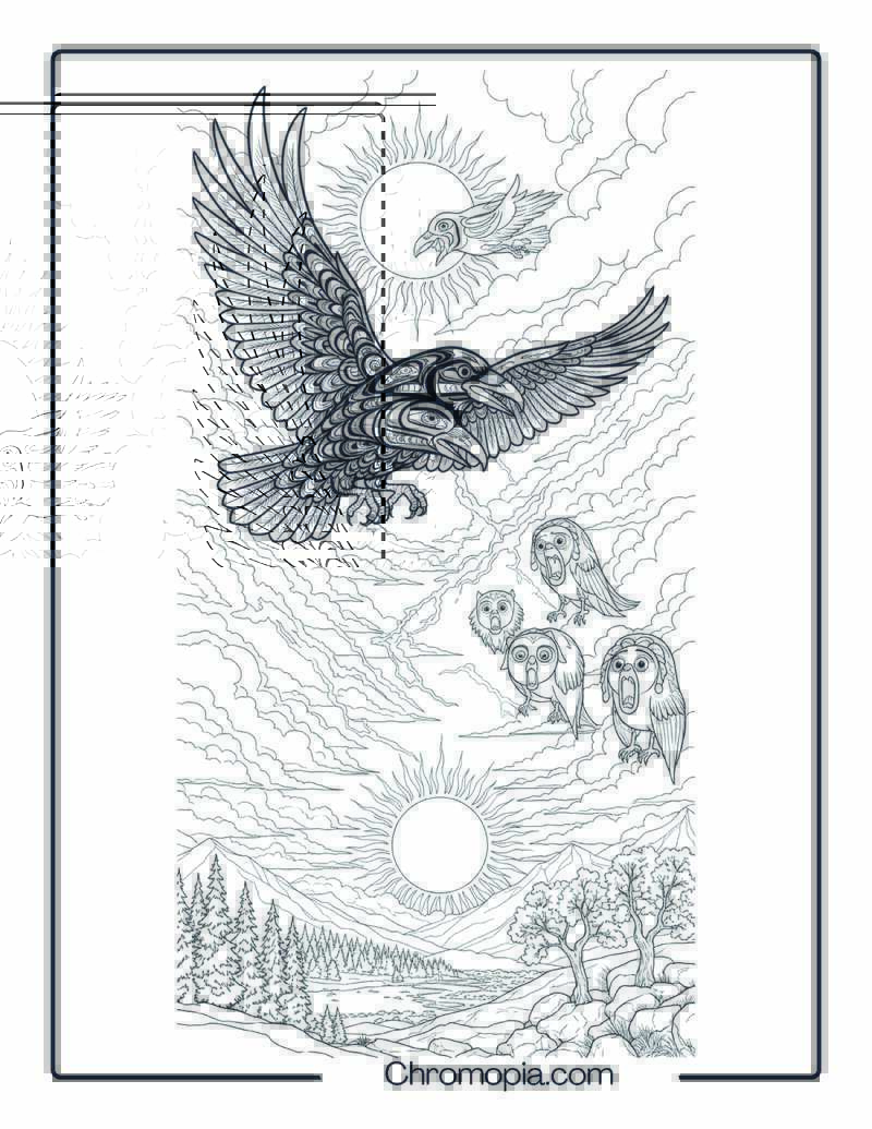 Native American Raven Stealing the Sun Coloring Page