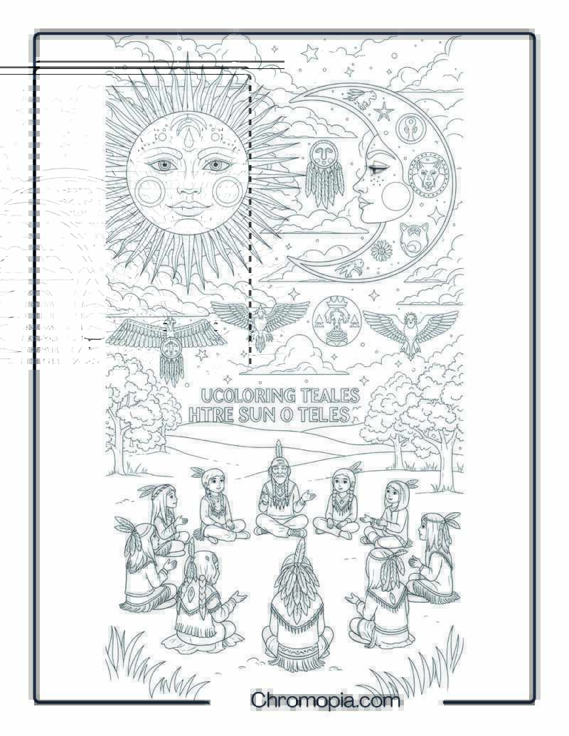 Native American Sun and Moon Legends Coloring Page