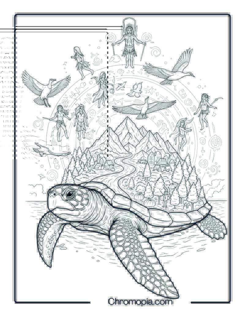 Native American Turtle Island Creation Story Coloring Page