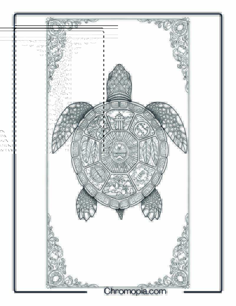Turtle Symbol with Mandala Pattern Coloring Page. Sun Symbol Native Pattern Coloring Page