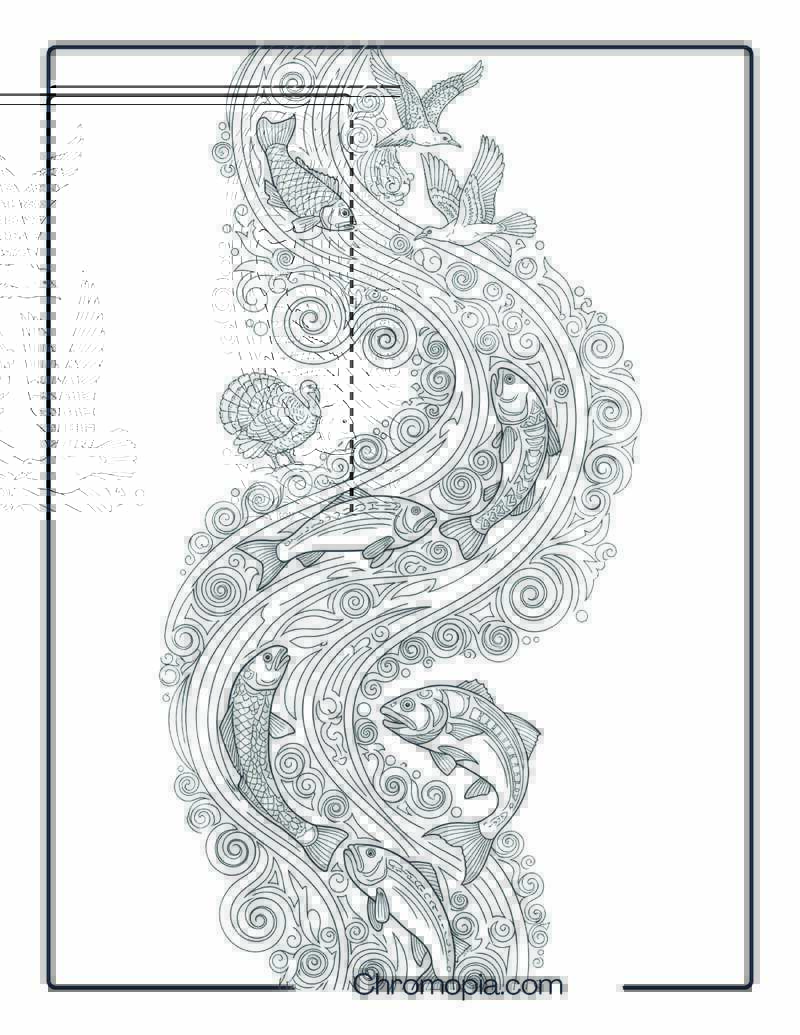 Water Waves and River Spirits Pattern Coloring Sheet