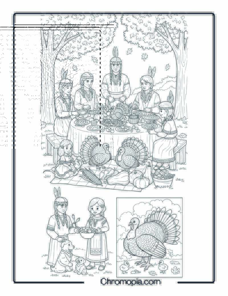 Thanksgiving Gathering Coloring Page
