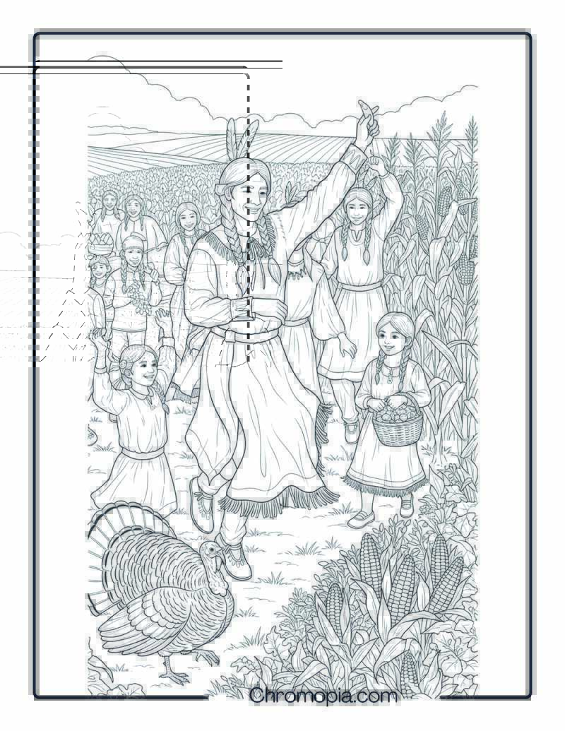 Traditional Harvest Dance Coloring Sheet
