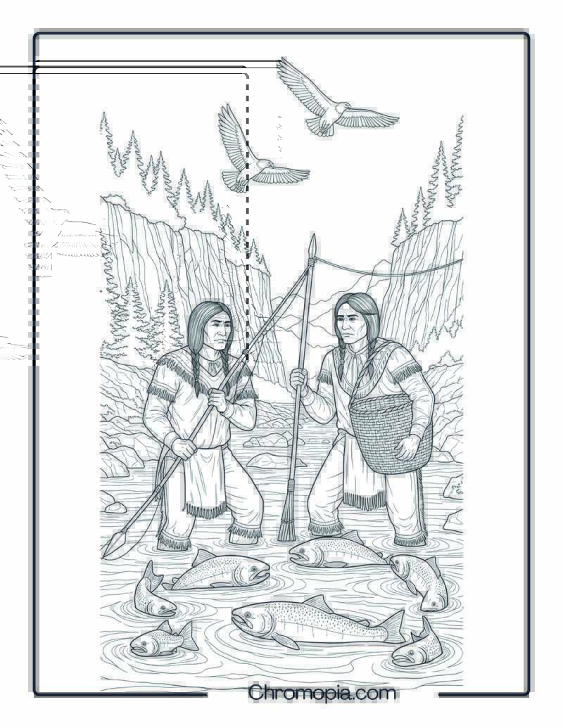 Fishing with Spears Coloring Page