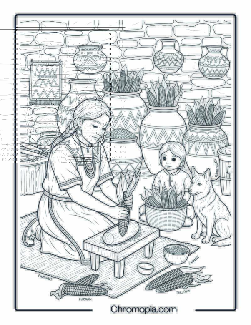 Grinding Corn Coloring Page