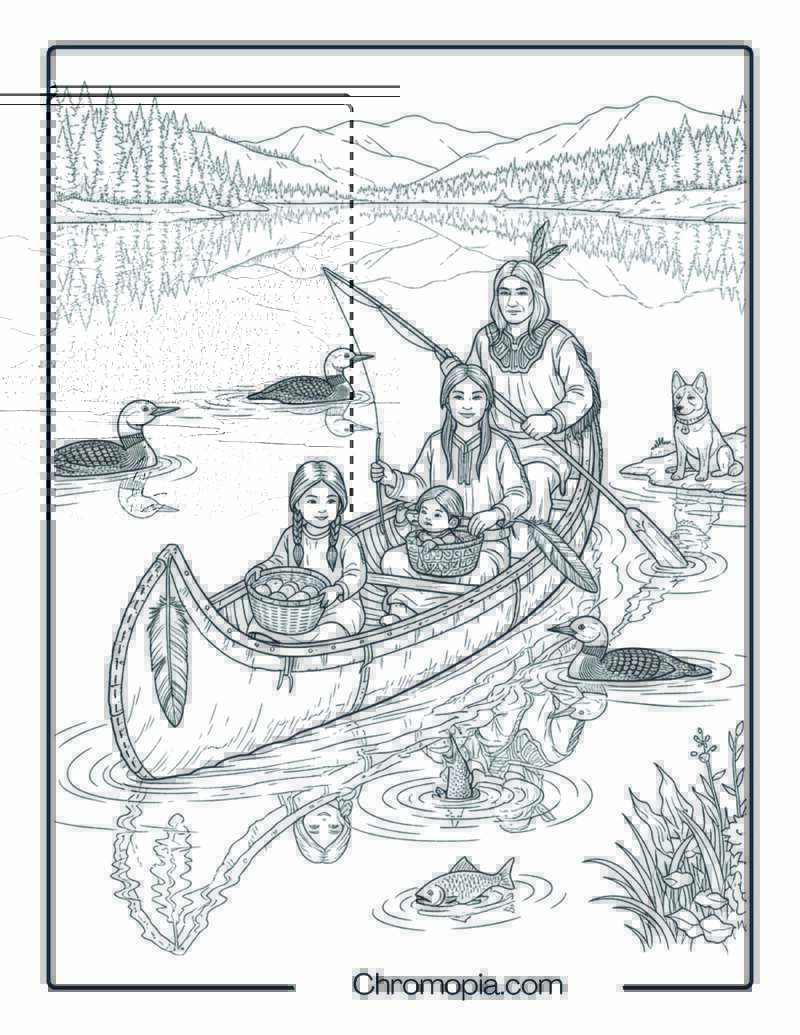 Paddling Canoe Coloring Page