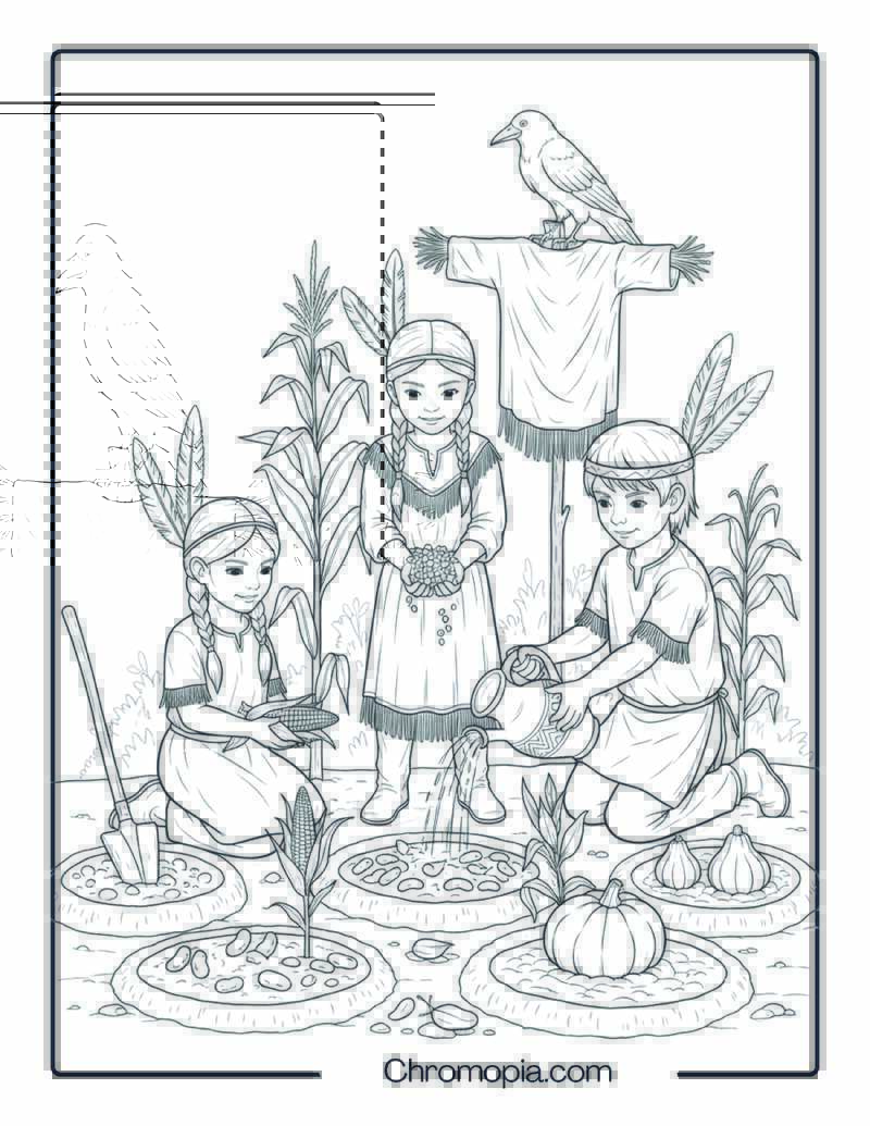 Planting the Three Sisters Coloring Page