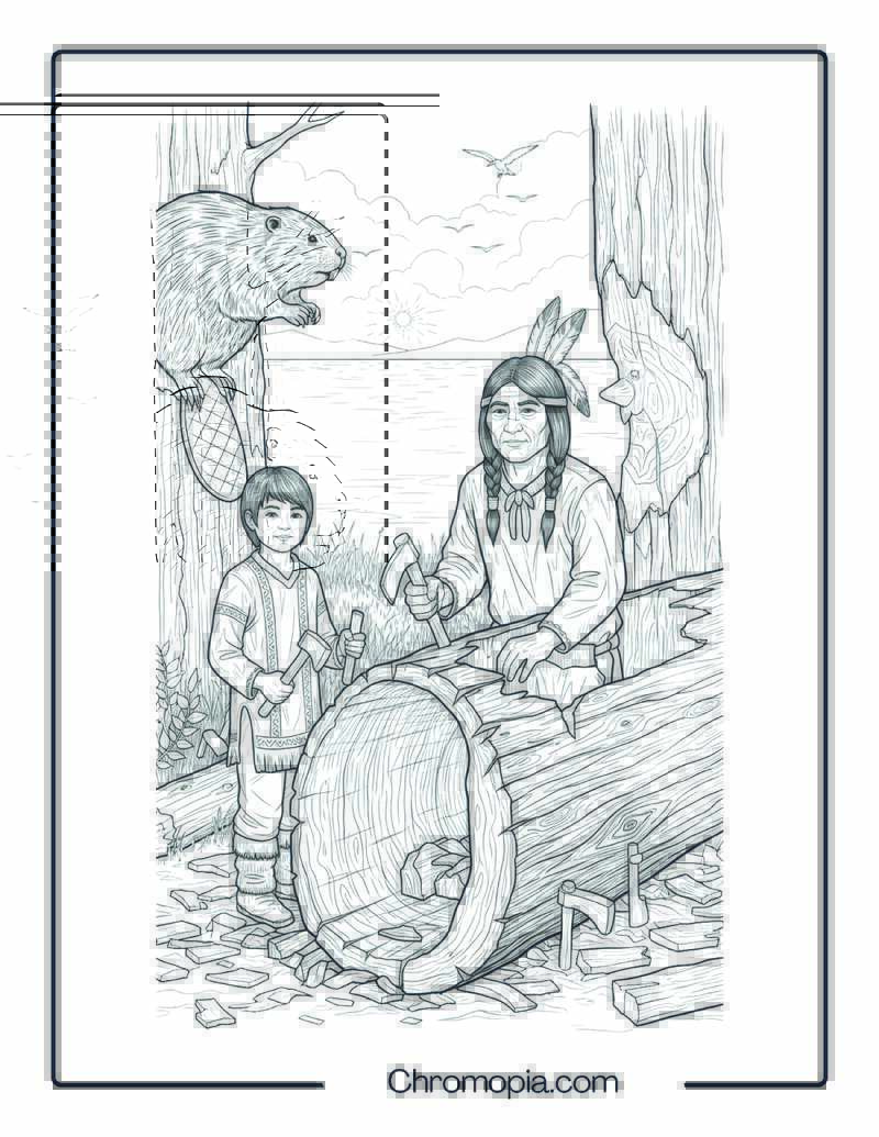 Traditional Canoe Making Coloring Sheet