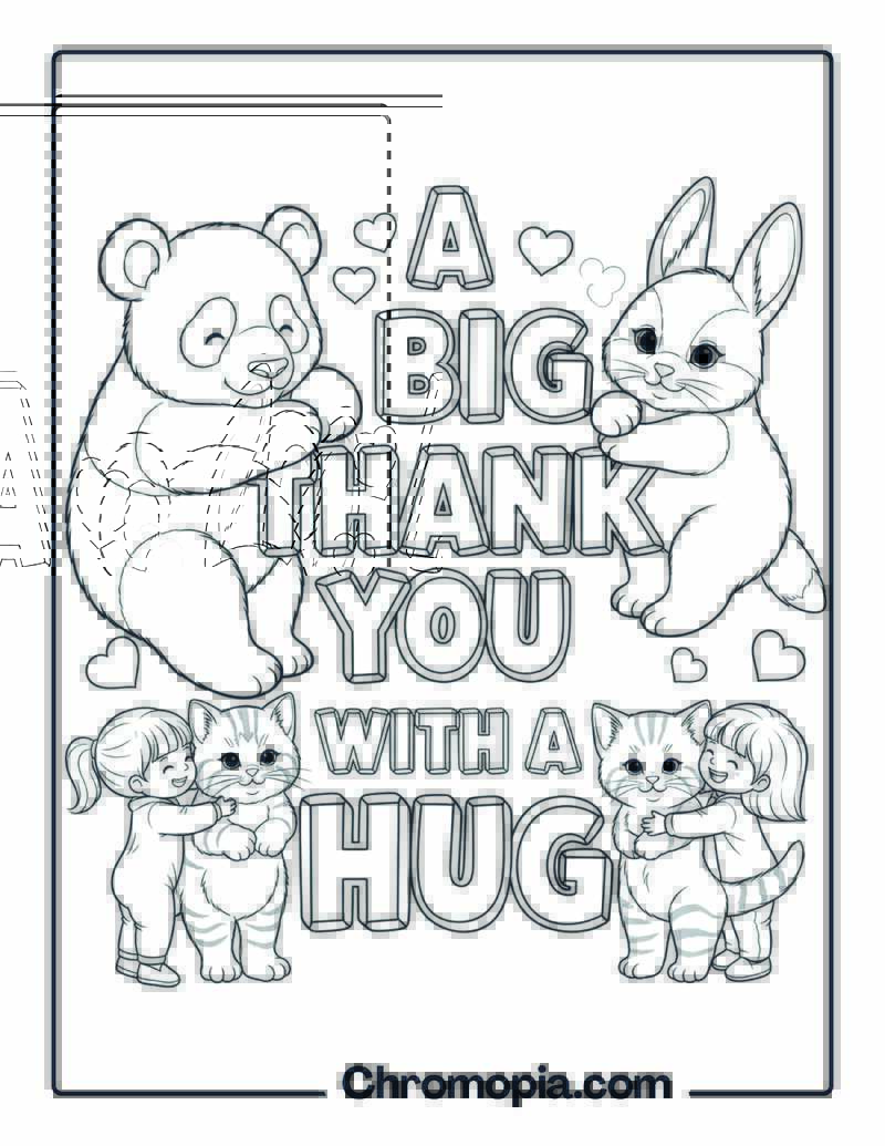 A Big Thank You with a Hug coloring page