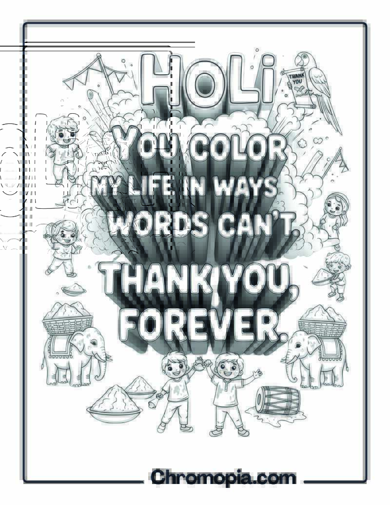 Holi Thank You Coloring Page