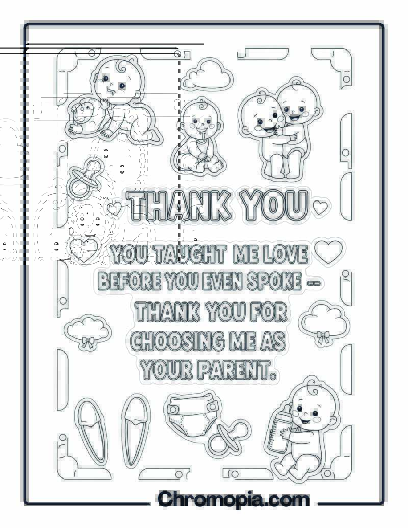 Thank You Baby Sticker Sheet Style coloring page