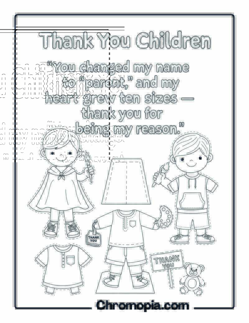 Thank You Children Paper Doll Style coloring page