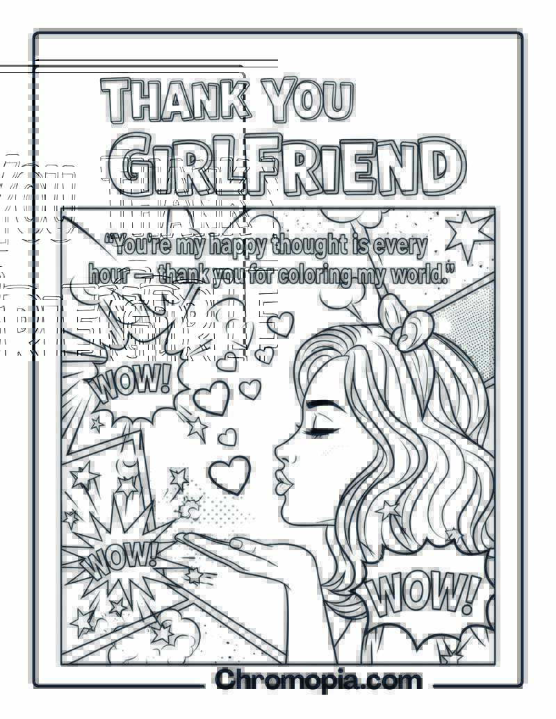 Thank You Girlfriend Pop Art Style coloring page