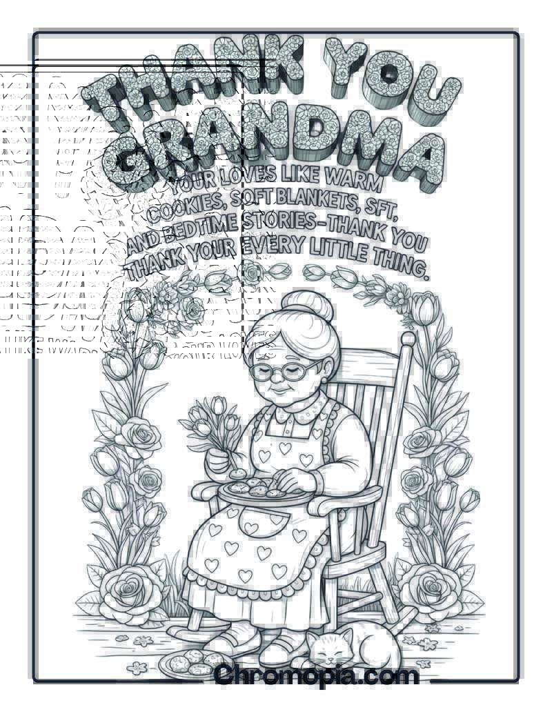 Thank You Grandma Floral Art coloring page