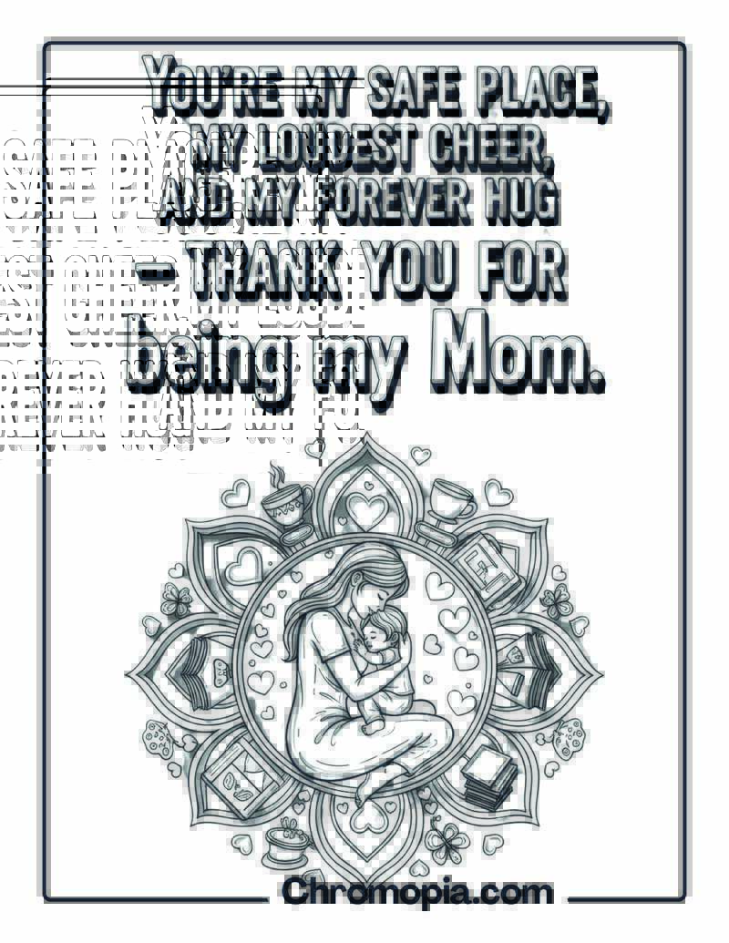 Thank You Mom Mandala Art coloring page