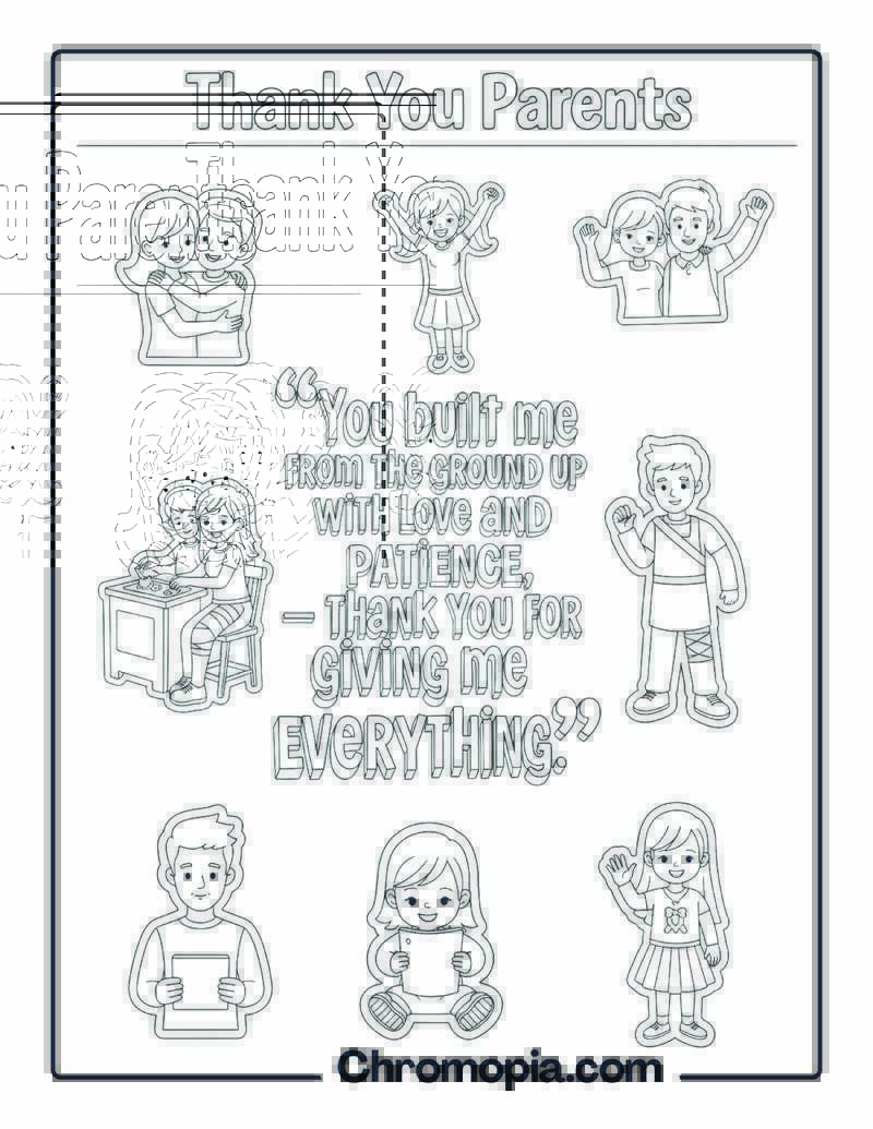 Thank You Parents Sticker Sheet Style coloring page