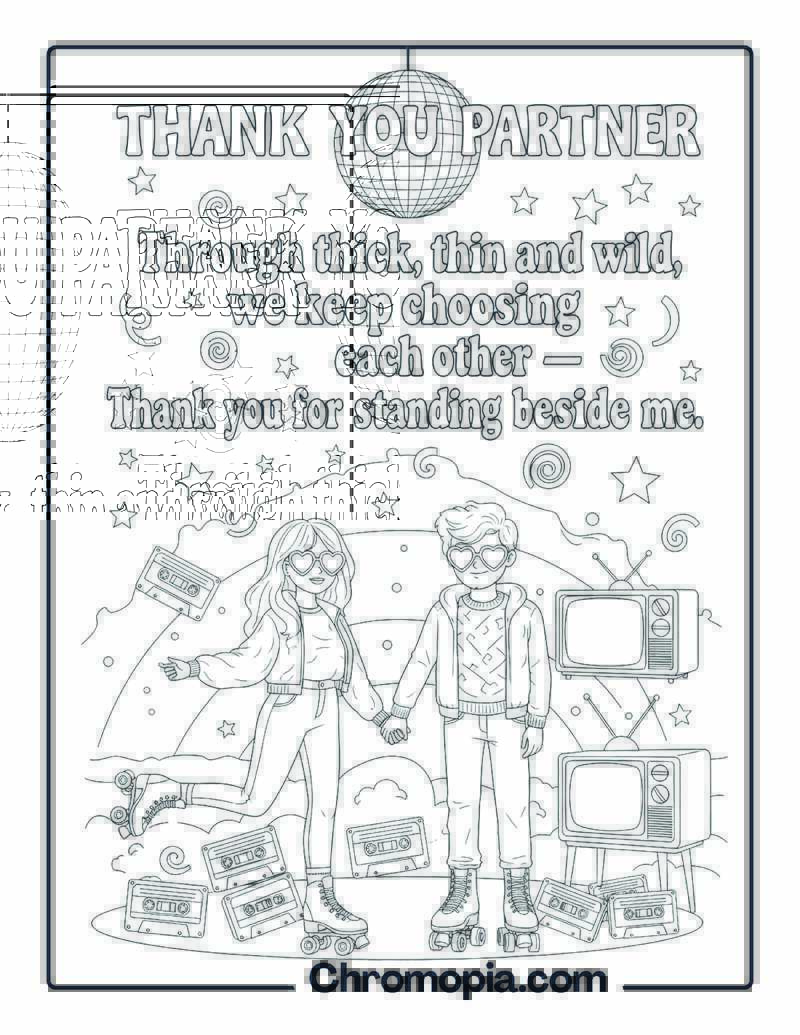 Thank You Partner Vintage Retro Style coloring page