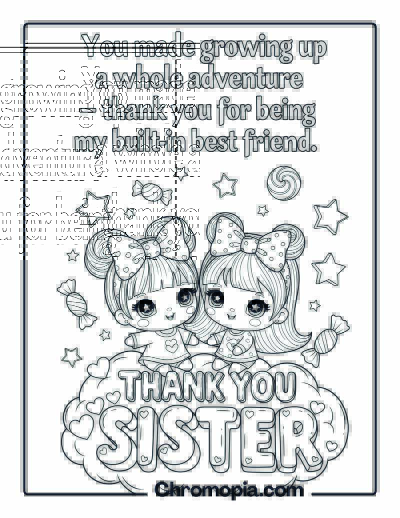 Thank You Sister Kawaii Style coloring page