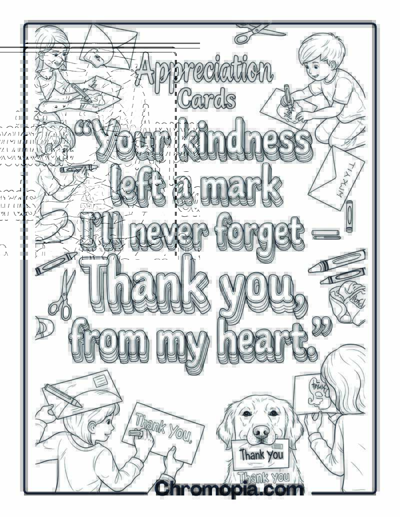 Appreciation Thank You Cards Coloring Page