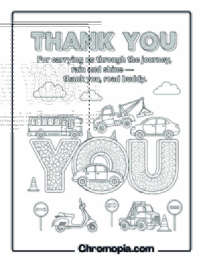 Thank You Vehicles Coloring Page