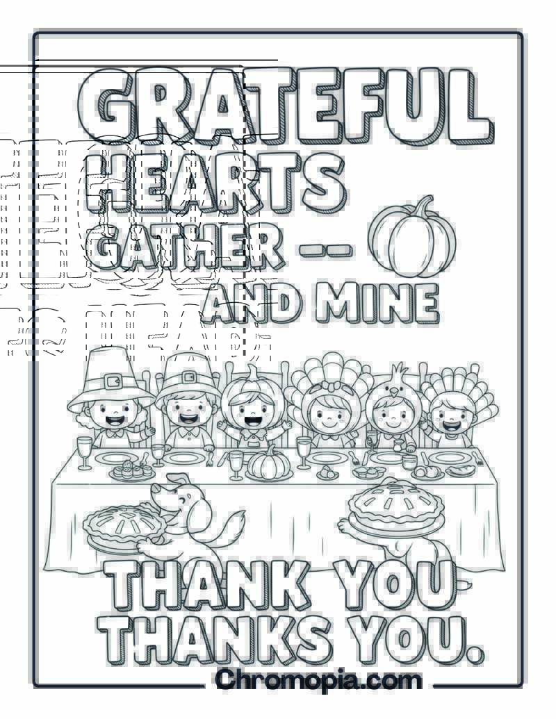 Grateful Hearts Gather Thank You coloring page