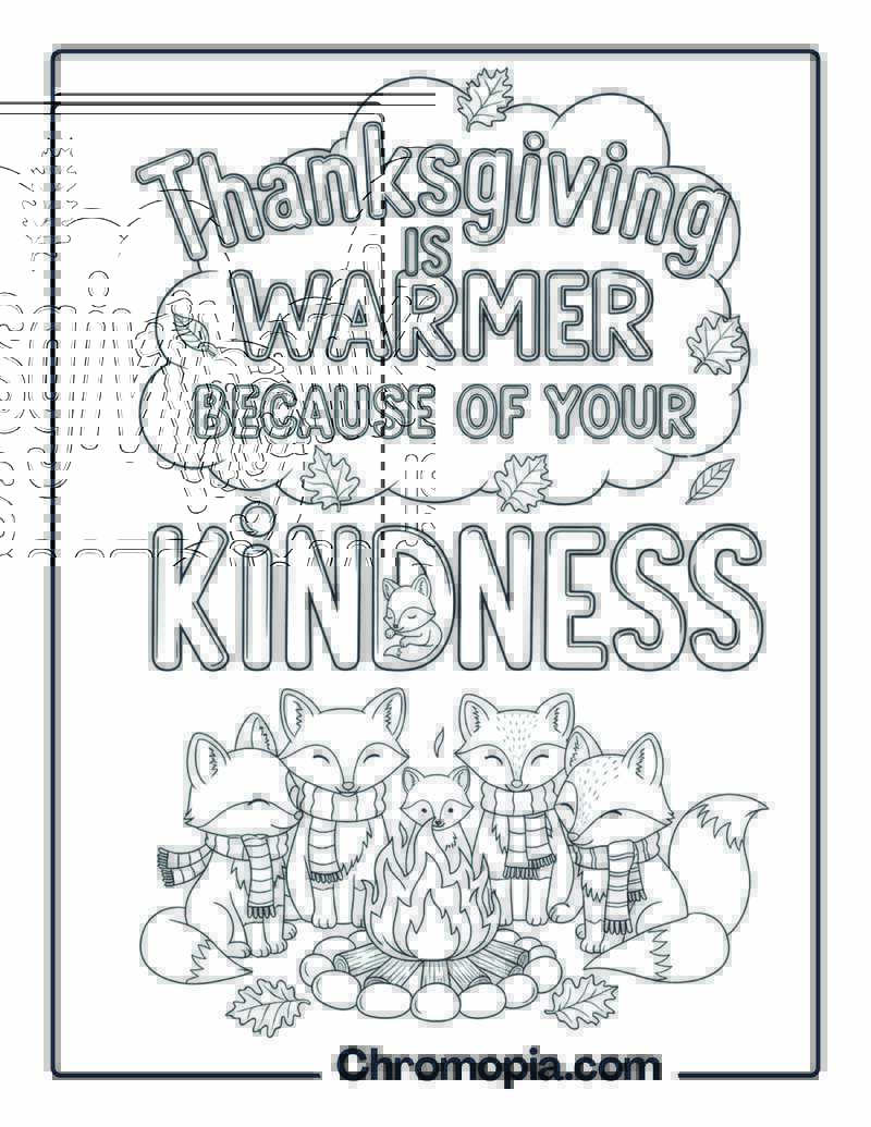 Thanksgiving Warmer Because of Kindness coloring sheet