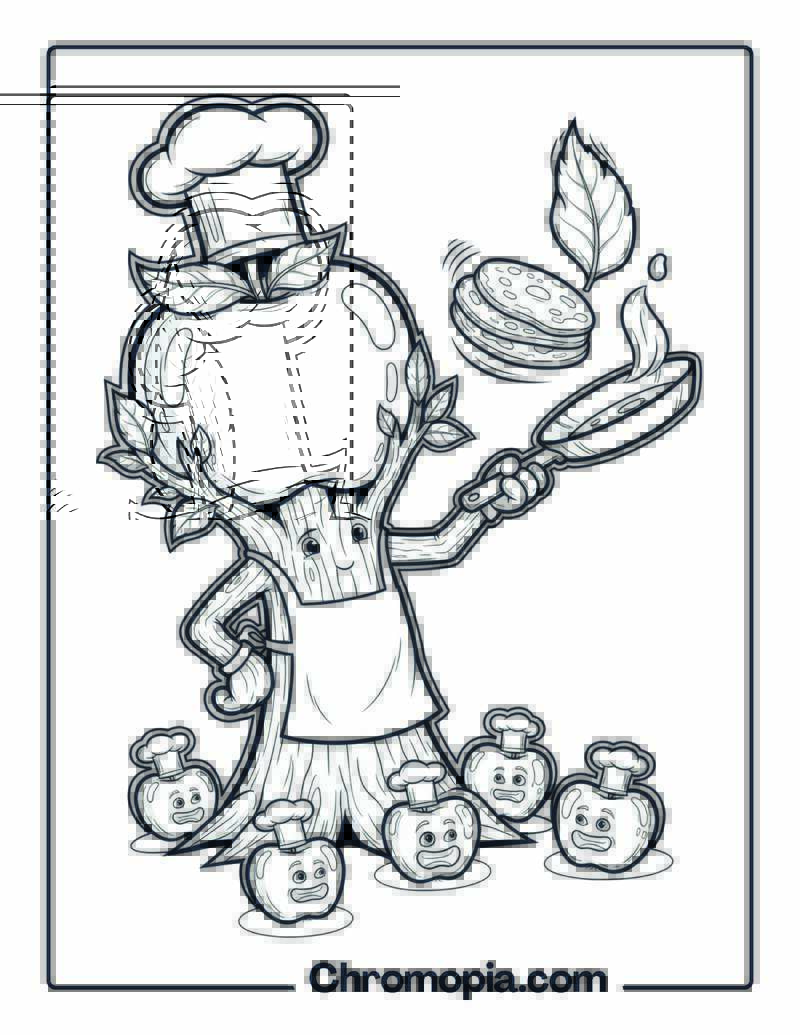 Chef Apple Tree Cooking Coloring Page