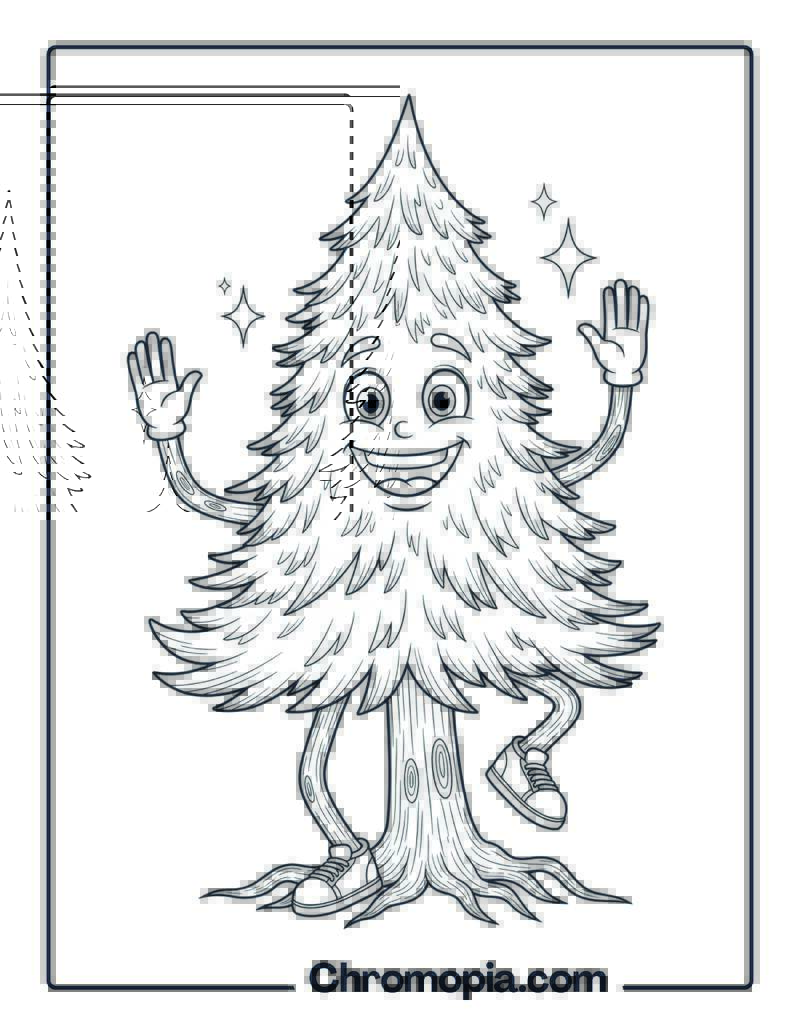 Dancing Pine Tree Coloring Page