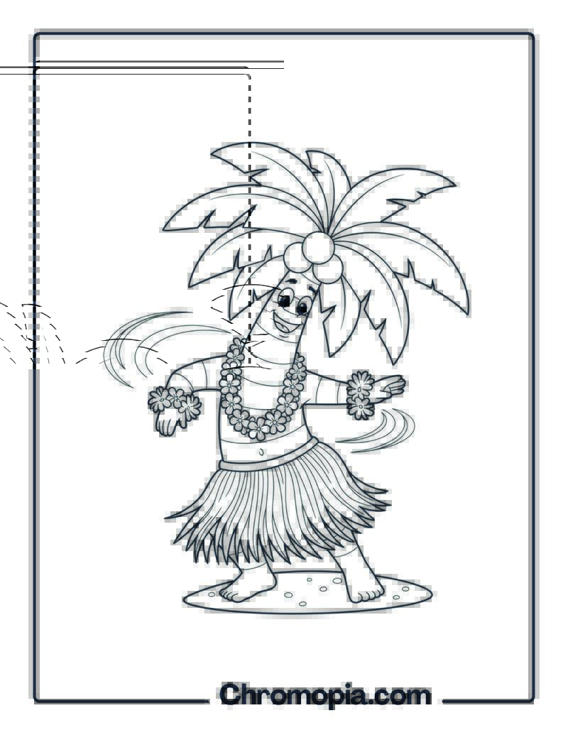 Hula Dancing Palm Tree Coloring Page