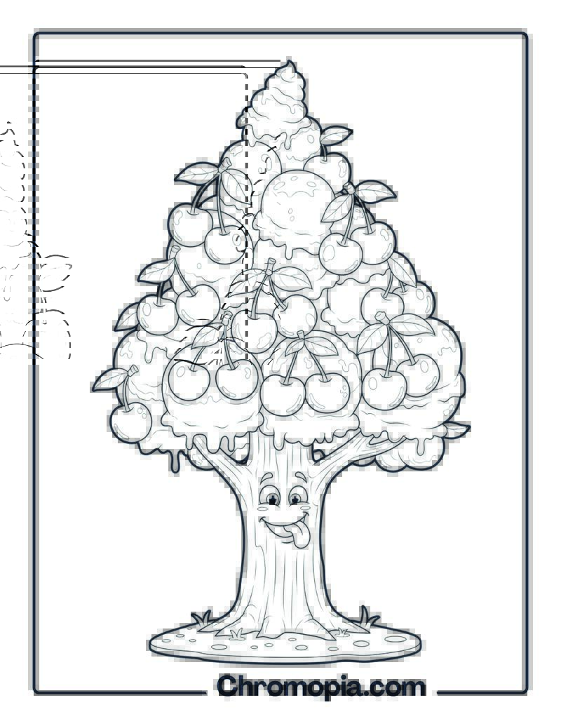 Ice Cream Cone Cherry Tree Coloring Sheet