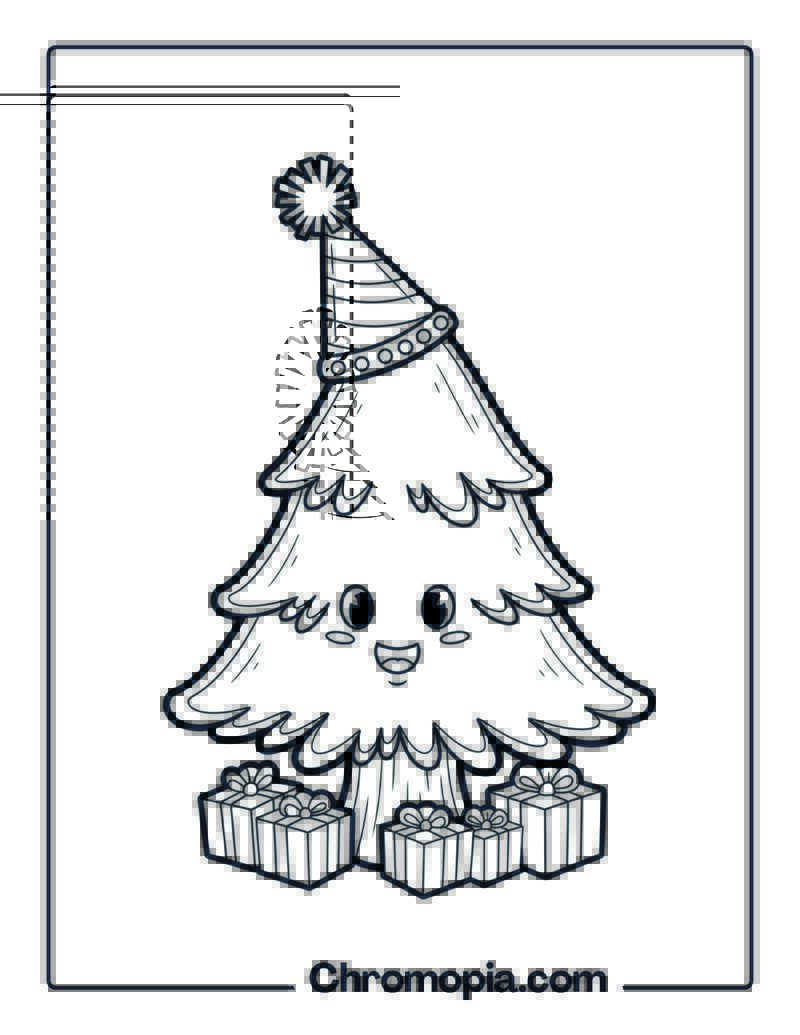 Party Hat Pine Tree Coloring Sheet