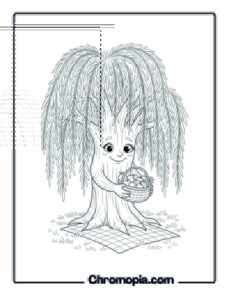 Picnic Under Happy Willow Tree Coloring Sheet