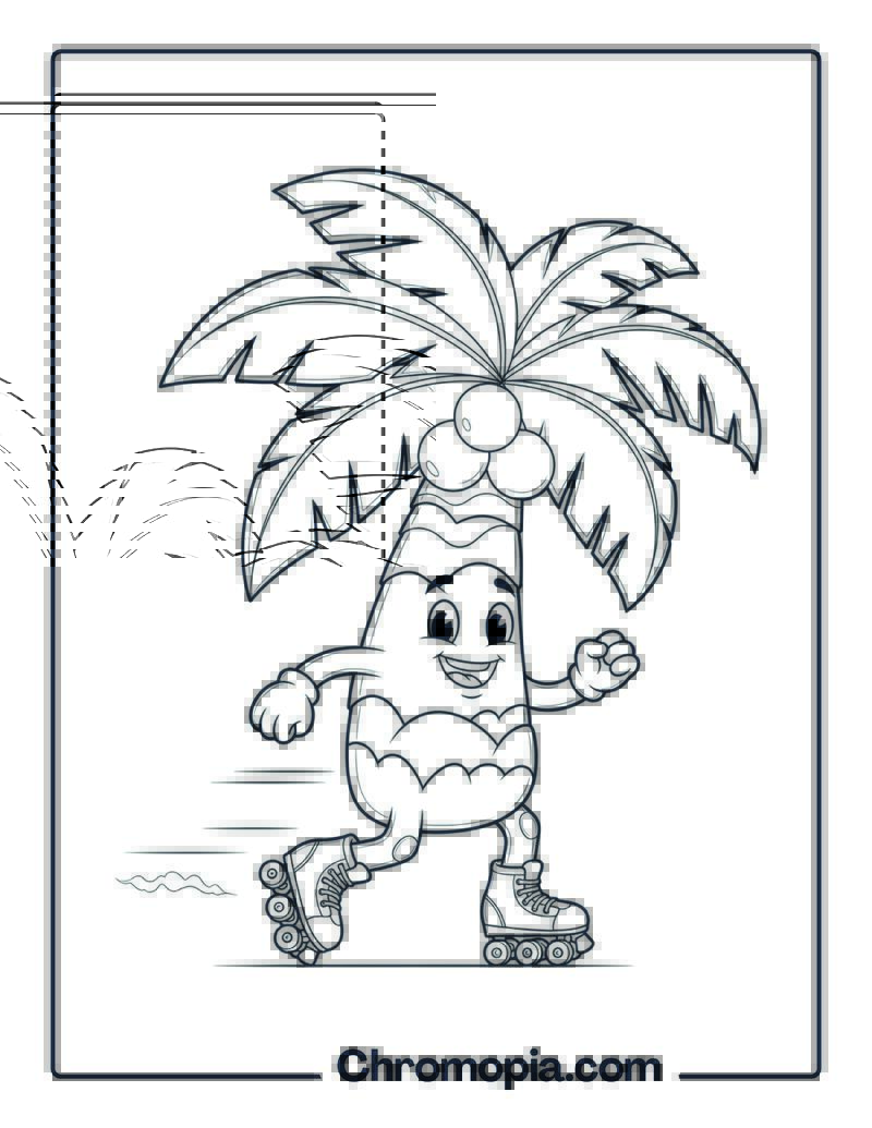 Roller Skating Palm Tree Coloring Page