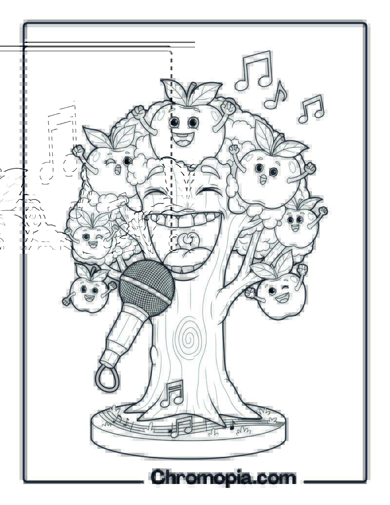 Singing Apple Tree Coloring Sheet